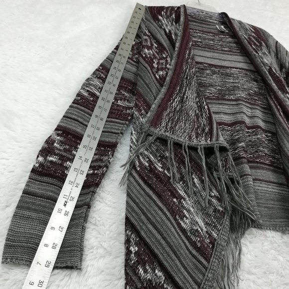 Vanity Womens Sweater Cardigan Open Front Knitted Gray Purple Tassel Geometric M - Picture 4 of 10